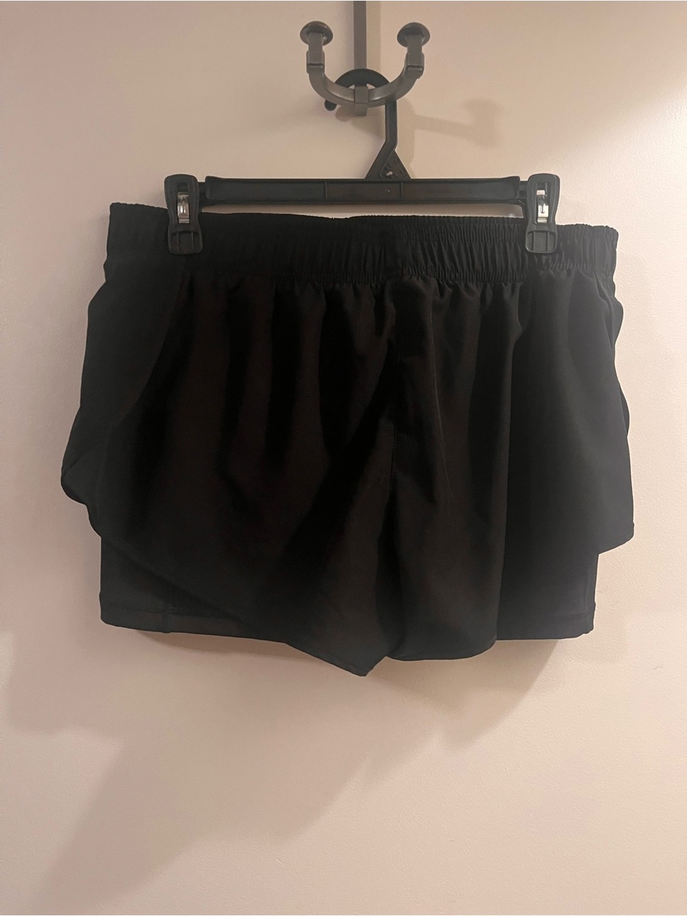 Savvi Black Athletic Layered Running Shorts with Elastic Waist